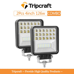 Tripcraft 4inch 126W LED Work Light for Offroad Car 4WD Truck Tractor Boat Trailer 4x4 SUV ATV 12V 24V combo Led Light Bar white