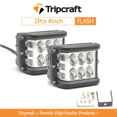 Tripcraft 4inch 45W Side Shooter Off Road Dual Side Yellow DRL with Flash Strobe Function Driving Flood Work Light Bar for Work