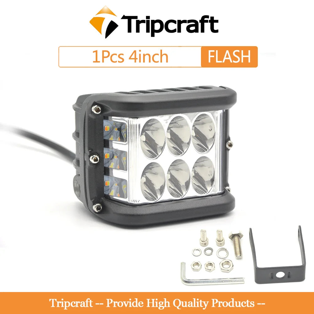 Tripcraft 4inch 45W Side Shooter Off Road Dual Side Yellow DRL with Flash Strobe Function Driving Flood Work Light Bar for Work