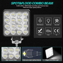 Tripcraft 4inch 4in 27W 48W LED Work Light Offroad Car 4WD Truck Tractor Boat Trailer 4x4 SUV ATV 12V 24V Spot LED Light Bar