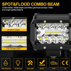 Tripcraft 4inch 60W Led Light Bar For4x4 Offroad Cars Combo Beams Off road SUV ATV Tractor Boat Trucks Excavator 12V 24V Work